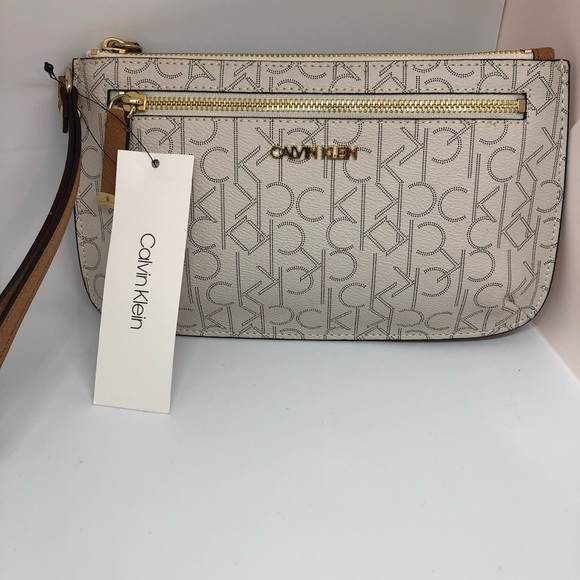 Calvin Klein Handbags - Calvin Klein-Wristlet Tan/Brown CK monogram